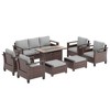 Sonkuki 8 Pieces Patio Sofa with Rectangle Fire Pit Table and Ottomans, Patio Conversation Couch with Cushion - 2 of 4
