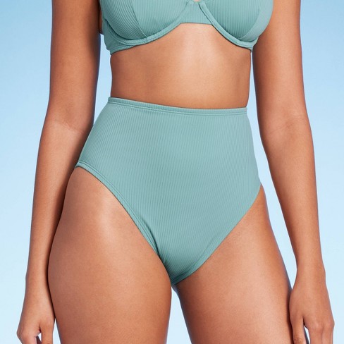 Women's Ribbed Hipster Cheeky Bikini Bottom - Shade & Shore™ Dark Green XL