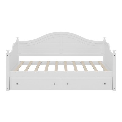 VYNXARIA White Twin Size Wood Daybed with 2 Storage Drawers and Handrail - Ideal Wooden Sofa Bed for Living Room and Bedroom