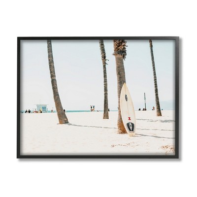 Stupell Industries Surfboard Leaning Tropical Palm Trees Framed Giclee