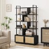 5 Tier Rattan Bookshelf with Storage Cabinet & Door, 71.1 Inch Tall Industrial Book Shelf with Open Display Shelves with Metal Frame - 3 of 4
