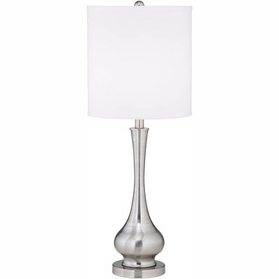 Possini Euro Design Modern Buffet Table Lamp Brushed Steel Tall Gourd White Drum Shade for Dining Room Bedroom Bedside