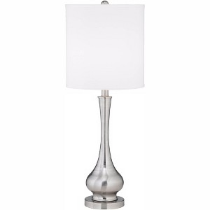 Possini Euro Design Modern Buffet Table Lamp 32" Tall Brushed Nickel Metal Gourd White Fabric Cylinder Shade for Living Room House Dining Entryway - 1 of 4