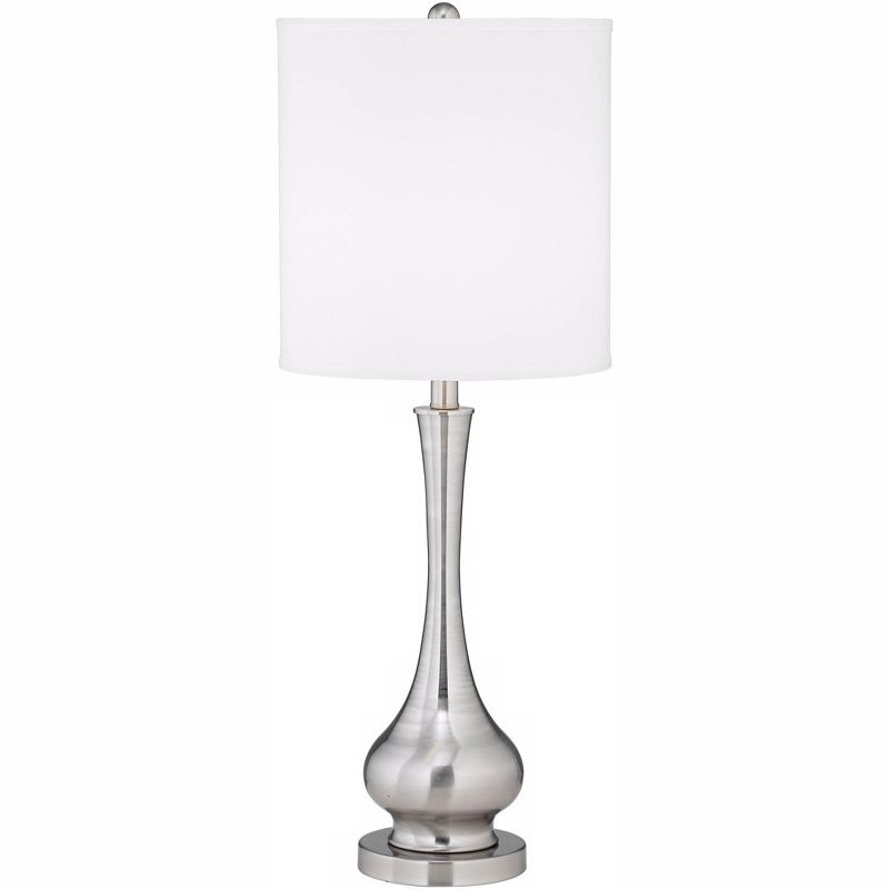 Possini Euro Design Modern Buffet Table Lamp 32" Tall Brushed Nickel Metal Gourd White Fabric Cylinder Shade for Living Room House Dining Entryway, 1 of 10