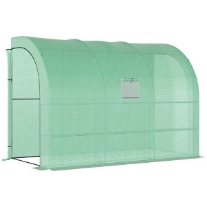 10' x 5' x 7' Lean to Greenhouse, Walk-In Green House, Plant Nursery with 2 Roll-up Doors and Windows, PE Cover and 3 Wire Shelves, Green - 1 of 1