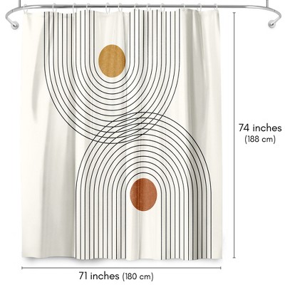 71x74 Beige and Black Geometric Polyester Shower Curtain