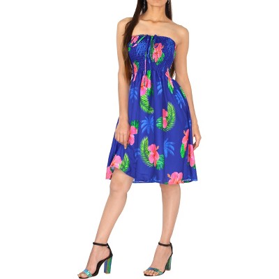 LA LEELA Women's Tube Dress Backless Midi Top One Size Blue Floral