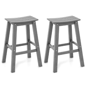 Costway 29" Patio Bar Stool Set of 2 with Curved Seat & Footrests for Backyard Outdoor Brown/Black/Gray - 1 of 4
