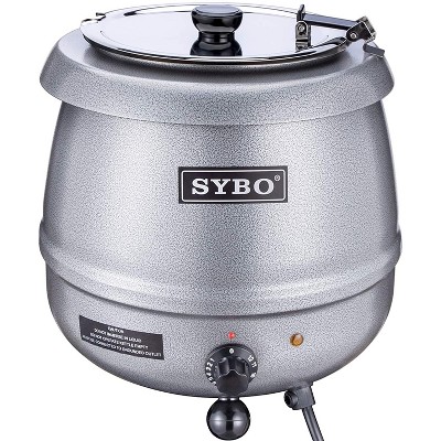 Sybo 10.5Qt Electric Soup Warmer Commercial Crock Pot Slow Cooker w/ Hinged Lid & Removable Stainless Steel Bain Marie for Restaurant/Catering, Silver