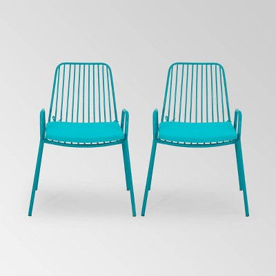 Omaha 2pk Iron Modern Club Chairs with Cushions - Matte Teal/Teal - Christopher Knight Home