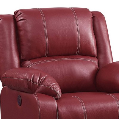 Red Faux Leather Swivel Recliner with Wood Base