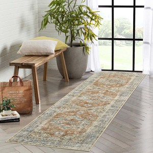 Vintage Medallion Carpet, Washable Rug Stain Resistant Throw Carpet, Non Shedding Low Pile Folding Floor Cover with Non-Slip Backing for Living Room - 1 of 4