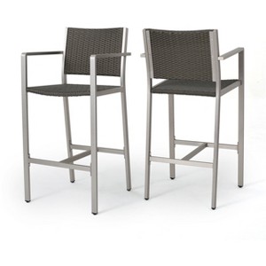 Cape Coral Set of 2 Aluminum and Wicker Barstools - Gray - Christopher Knight Home - 1 of 4