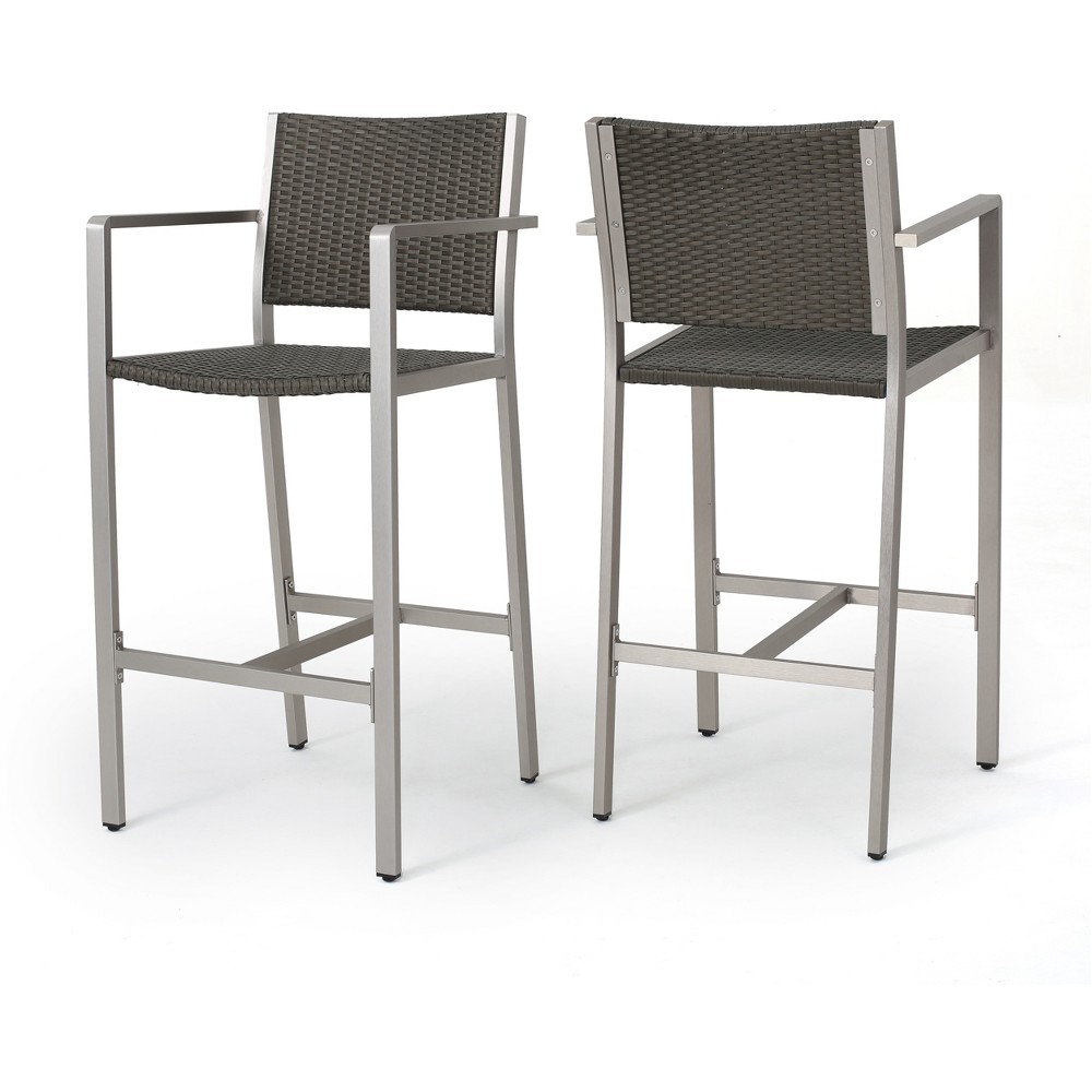 Photos - Garden Furniture Cape Coral Set of 2 Aluminum and Wicker Barstools - Gray - Christopher Kni