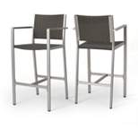 Cape Coral Set of 2 Aluminum and Wicker Barstools - Gray - Christopher Knight Home