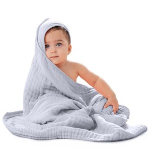 Hooded Baby Towels - 6 Layer, 100% Muslin Cotton - Large 32 x 32 Inch By Comfy Cubs - 1 of 4