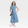 Women's Sleeveless Denim Collared Button-Down Shirt - Universal Thread™ Indigo - image 3 of 3