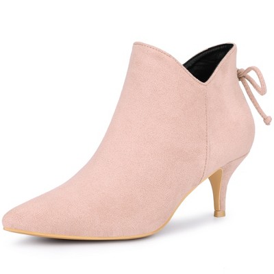 Perphy Women's Pointed Toe Side Zip Back Bow Kitten Heel Ankle Booties