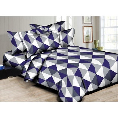 Superity Linen 180TC Split Squares Navy Duvet Set