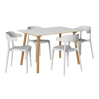5pc Reinhart Dining Table and Curved Back Resin Chairs White - Handy Living