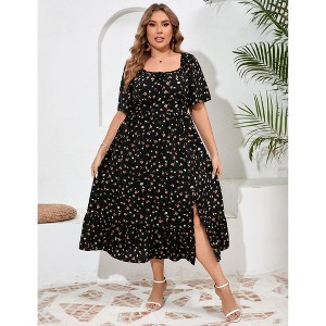 Plus Size Summer Dress for Women Square Neck Casual Boho A Line Maxi Dress - 1 of 4