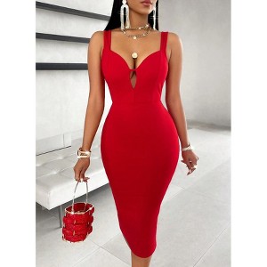 Mocamel Women's Backless V - Neck Bodycon Dress - Bow & Side Slit for Party & Club - 1 of 4
