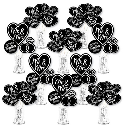 Big Dot of Happiness Mr. and Mrs. - Black and White Wedding or Bridal Shower Centerpiece Sticks - Showstopper Table Toppers - 35 Pieces