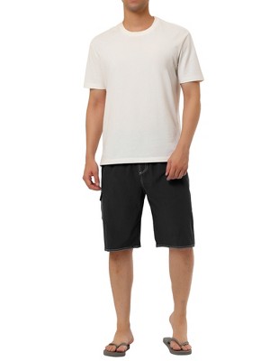 TATT 21 Men's Casual Holiday Solid Color Elastic Waistband Beach Board Shorts Black 32 — фото 2