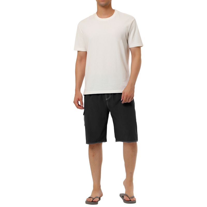 TATT 21 Men's Casual Holiday Solid Color Elastic Waistband Beach Board Shorts, 2 of 7