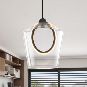 POWLIG 7.68 Inch Modern LED Pendant Light - 1-Light Adjustable Black Hanging Fixture with Transparent Glass Shade - 1 of 4
