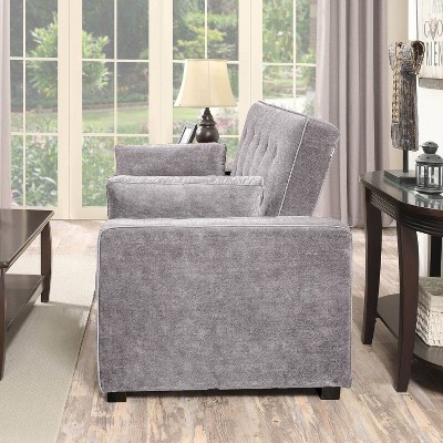 Light Gray Tufted Queen Convertible Sleeper Sofa with Wood Frame