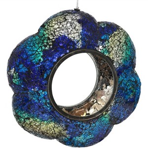 Sunnydaze Outdoor Garden Patio Glass Round Flower Shaped Hanging Fly-Through Bird Feeder - 10" - Indigo - 1 of 4
