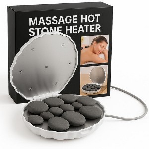 Royal Massage Deluxe Large Clamshell Hot Stone Heater – Stainless Steel Dual Heating Plate with 12 Stones - 1 of 4