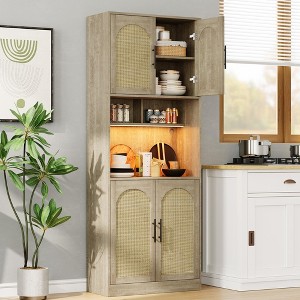 Garvee Kitchen Pantry Cabinet with RGB Light, Tall Kitchen Hutch Bar Cabinet with Microwave Stand,Wood Storage Cabinet,Cupboard for Dining Room, Oak - 1 of 4