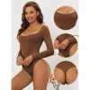 Allegra K Women's Long Sleeve Slim Fit Stretchy Square Neck Leotard Jumpsuit - 3 of 4