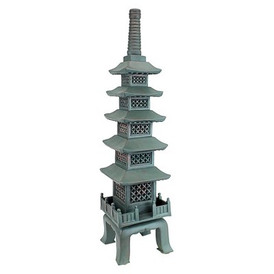 Verdigris Bronze Resin Asian Garden Pagoda Sculpture