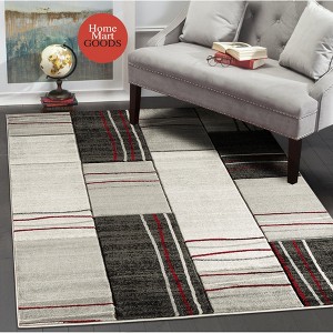 Home Mart Goods Red Silver Geometric Rectangles Hand-Carved Soft Living Room Area Rug - 1 of 4