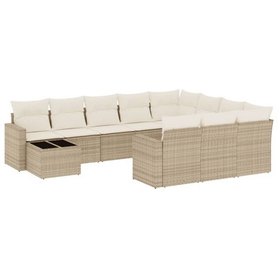 vidaXL 11 Piece Patio Sofa Set with Cushions Beige and Cream Poly Rattan
