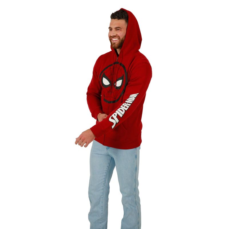 Marvel Spider-Man Mask Logo Long Sleeve Red Adult Zip-Up Hoodie, 5 of 7