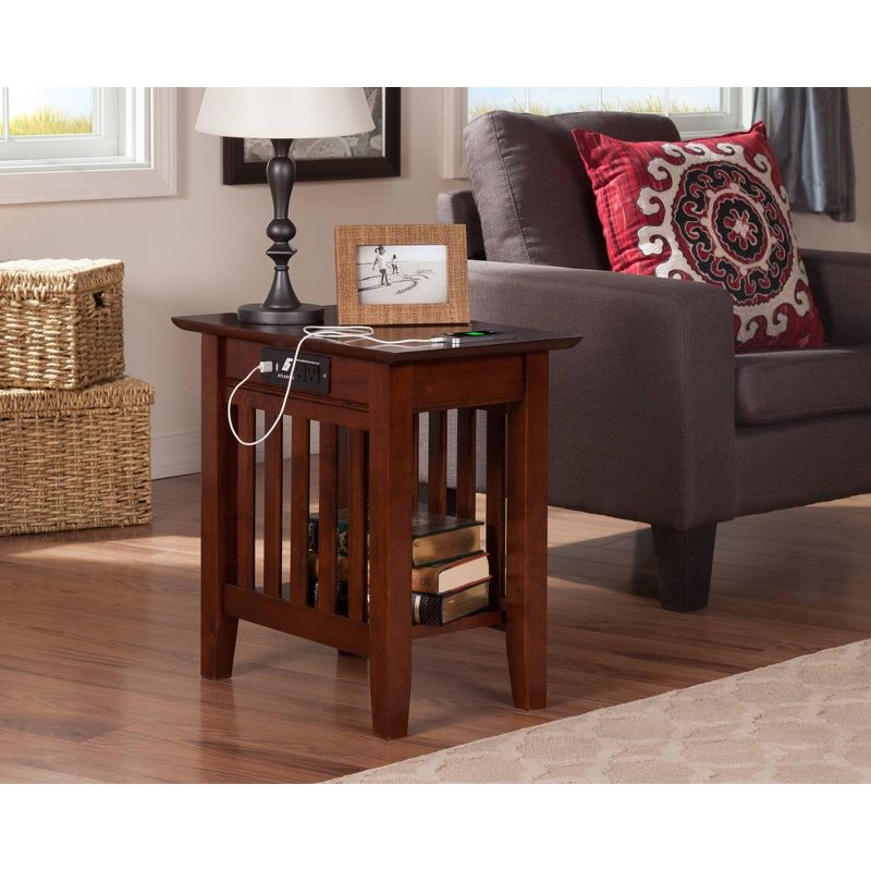Mission Chair Side Table with Charger Walnut - AFI, 3 of 11