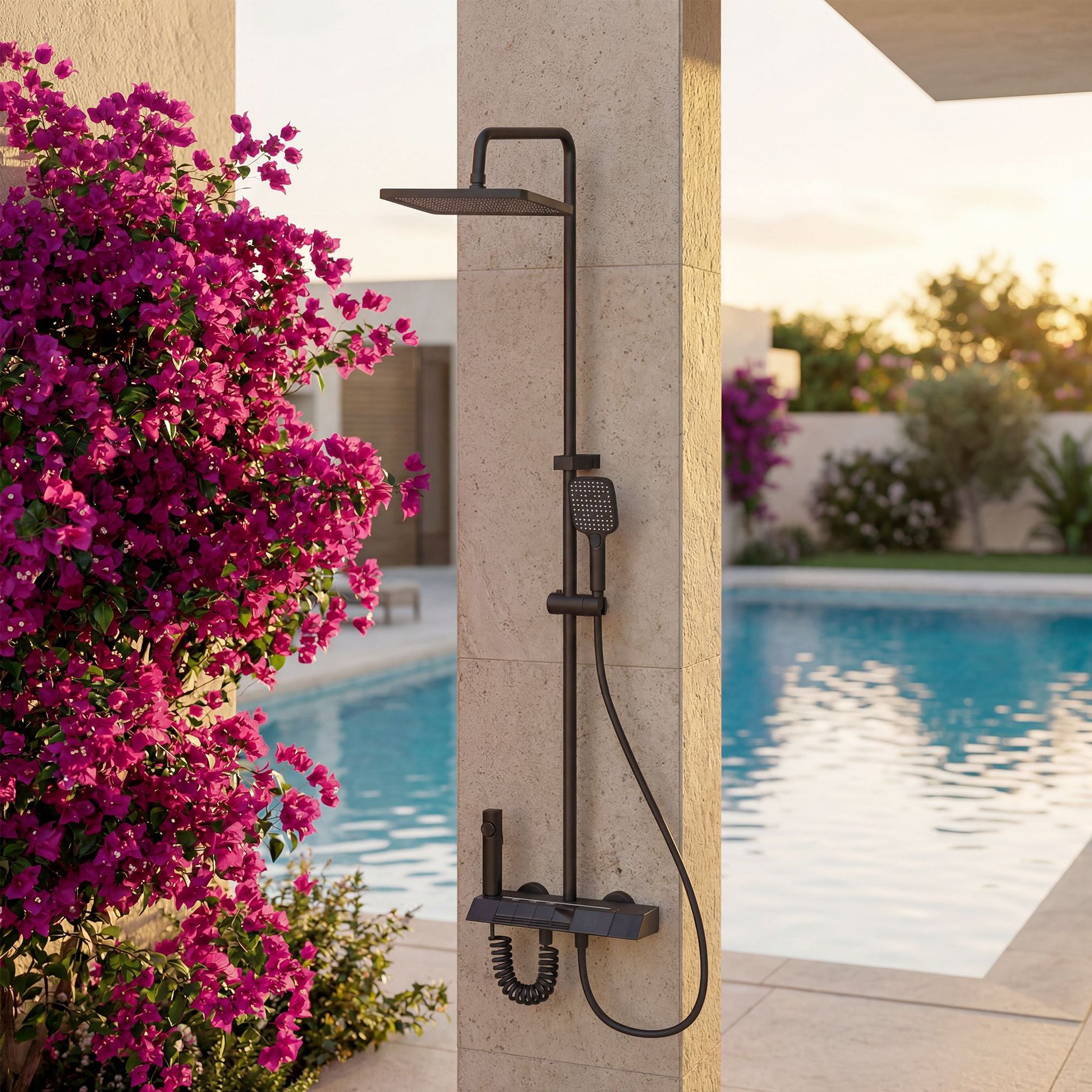 Famapy Outdoor Shower System,Rain Shower Head, Handheld Shower & Spray Gun,Heat-Resistant,Durable,No Rust
