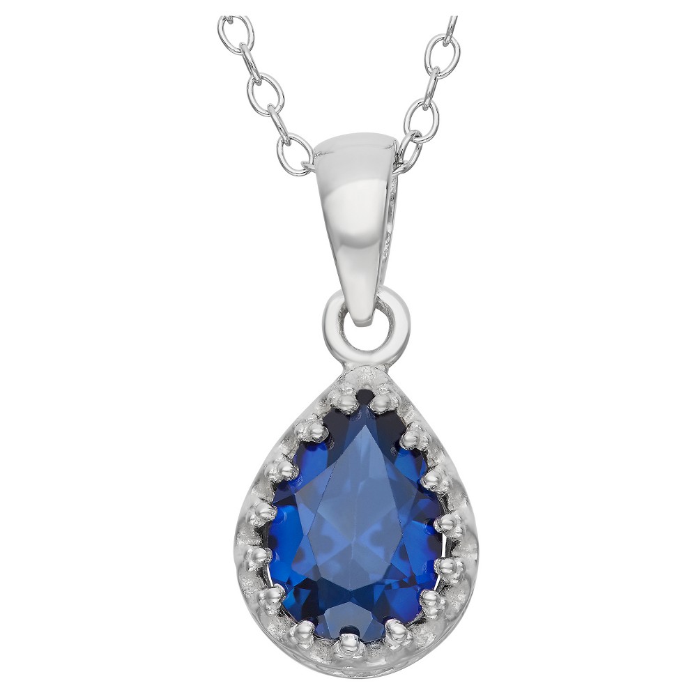Photos - Pendant / Choker Necklace Pear-Cut Sapphire Crown Pendant in Sterling Silver