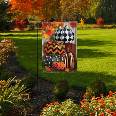 Patterned Pumpkins Autumn Garden Flag with Fall Leaves