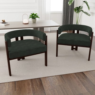 Green Dining Chair Set of 2,Teddy Upholstered Armchair With 3 Legs,Barrel Dining Chair,Side Chairs,Accent Chair For Living Room-Cuddlewood