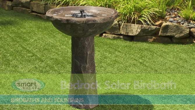 Smart Soloar Fiber-Reinforced Concrete Bedrock Solar Birdbath - Brown, 2 of 7, play video
