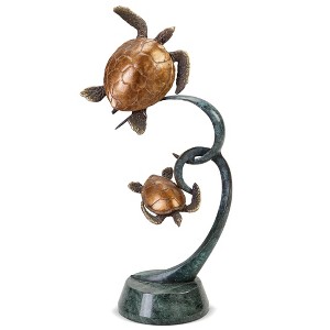 SPI Home Double Turtles on Ribbon Sculpture – 12" Solid Brass Sea Life Figurine with Flowing Base for Coastal or Nautical Display - 1 of 4