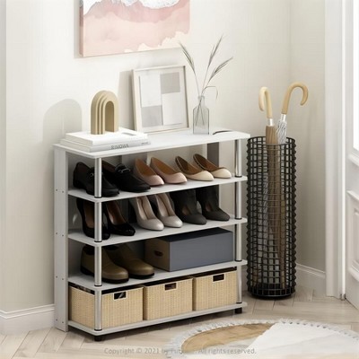 Furinno 3-Tier Decorative Bookshelf Open Multipurpose Shelf Bookcase Freestanding Display Rack with Classic Tube,Black/Grey