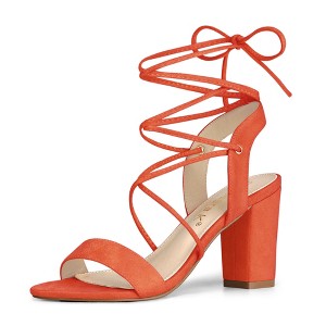 Allegra K Women's Back to College Lace Up Block High Heels Sandals - 1 of 4