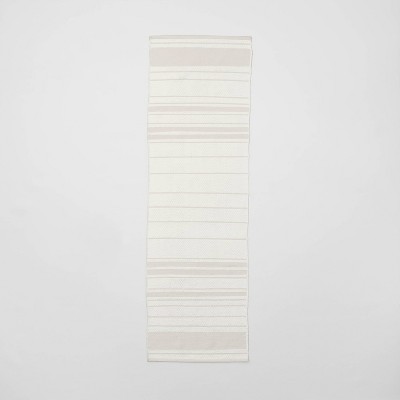 2'6" x 8' Tonal Stripe Indoor/Outdoor Hand Made Runner Rug Beige/Cream - Hearth & Hand™ with Magnolia