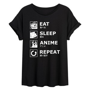 Women's - Instant Message - Eat Sleep Anime Repeat Oversized Graphic T-Shirt - 1 of 4